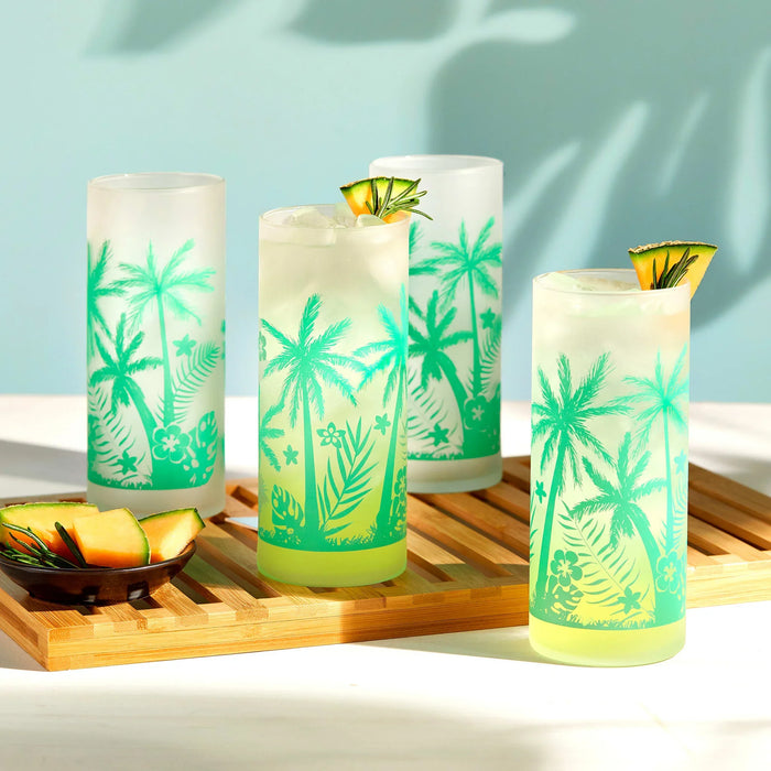 Vintage Palm Trees Cooler Glasses, 16 ounce, Set of 4