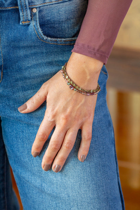 Mauve Mix 7.5-8.5" Garnet & Lepidolite Multistrand Bracelet