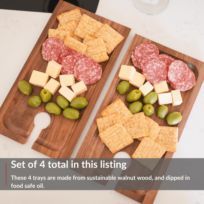 Charcuterie and Appetizer Tray with Wine Holder - 4 Pack