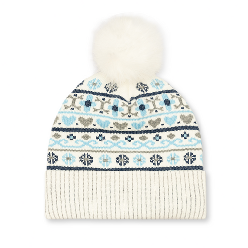 Knitted beanie with a pattern on a white background