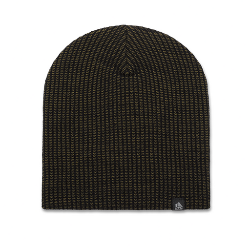 Black knit beanie on a white background
