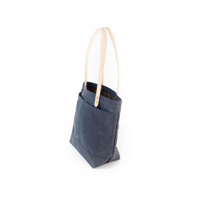 The New Craft Tote in Waxed Canvas and Leather - Slate Blue