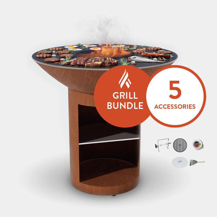 ARTEFLAME Classic 40" Grill with a High Round Base Storage Home Chef Bundle with 5 Grilling Accessories