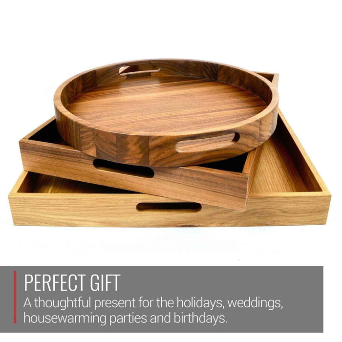 Round Walnut Wood Serving Tray