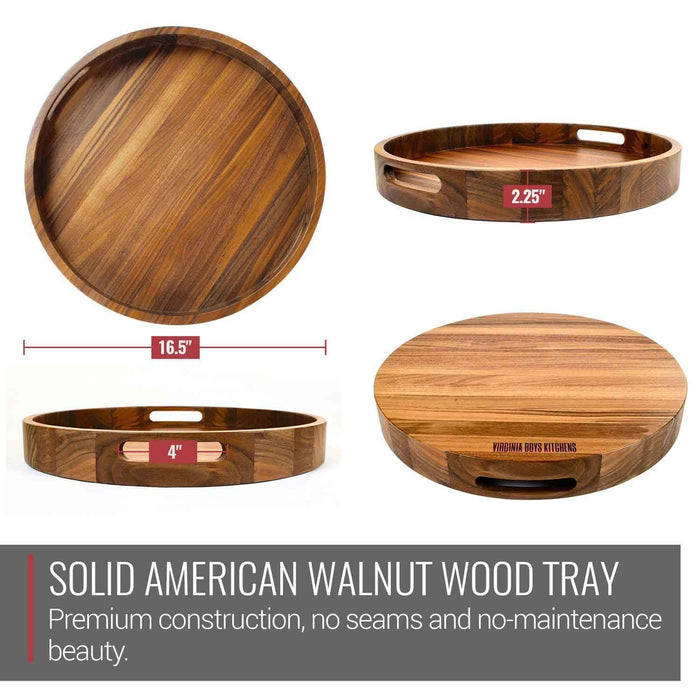 Round Walnut Wood Serving Tray